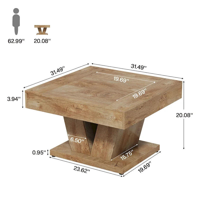 Table basse carrée en bois de 31,5 pouces - Table d'appoint/de cocktail