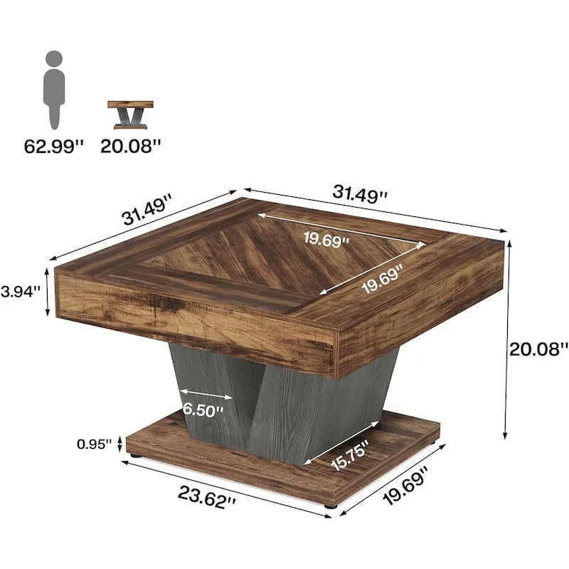 Table basse carrée en bois de 31,5 pouces - Table d'appoint/de cocktail